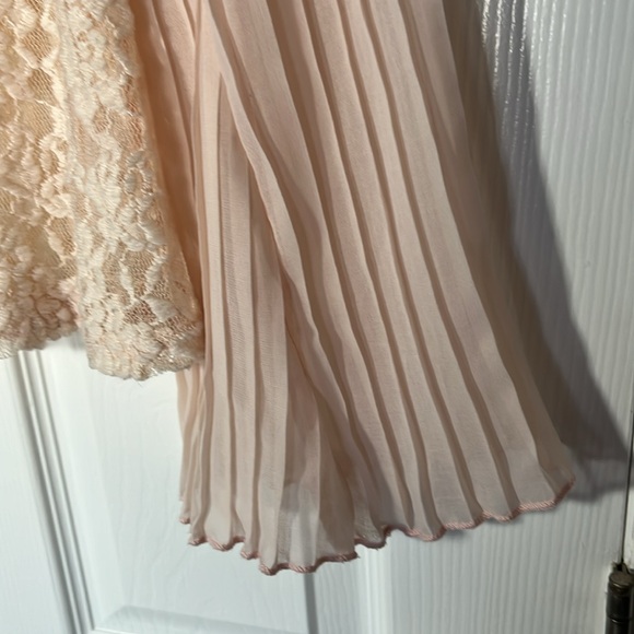 Pinky feminine sheer floral lace chiffon pleated bishop sleeve pullover pink L - Picture 6 of 14